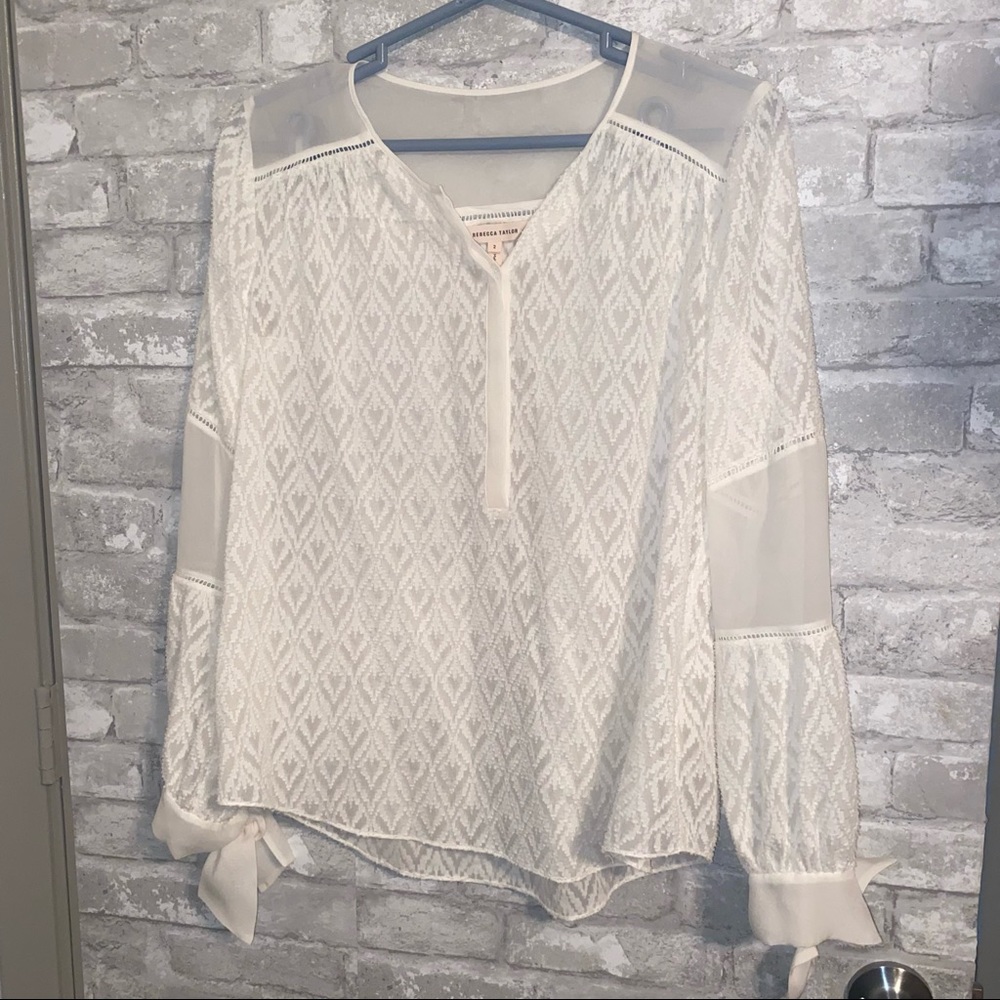 Rebecca Taylor Chiffon Tie Cuff Blouse sz 2 #D2
